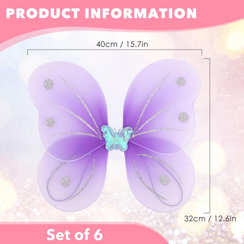 kilofly 6 Sets Angel Butterfly Wings Fairy Wands Princess Dress Up Costume - Image 2